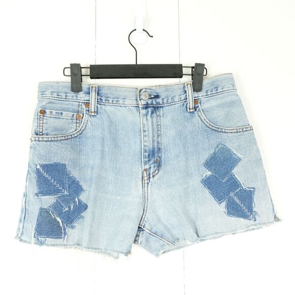 Levis Women's High Rise Cutoff Denim Shorts Actual Size 30"x3" Reworked Patches - Picture 1 of 11